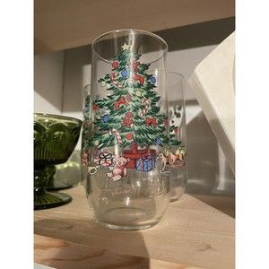 4 Luminarc NOEL CHRISTMAS Tree Pattern Holiday Beverage Glasses Tumblers Bears